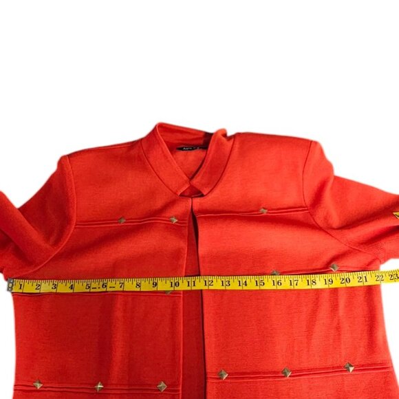 Misook Womens Studded Stretch Knit, Open Front Cardigan, Orange, Statement - Picture 9 of 9